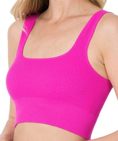 Ribbed Square Neck Crop Top in Pink