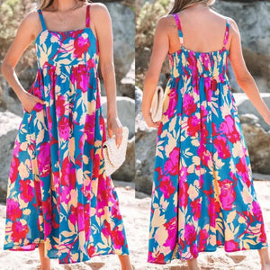 Floral High Waist Sleeveless Flared Long Dress Presale