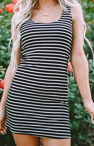Black Stripe Ribbed Knit Sleeveless Mini Dress Presale