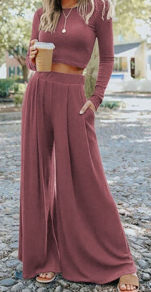 Ribbed Crop Top Long Pants Set Presale