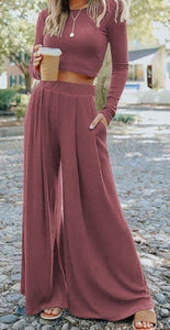 Ribbed Crop Top Long Pants Set Presale