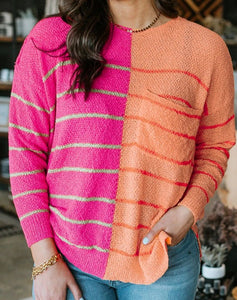 Multicolor Striped Color Block Loose Fit Knit Sweater Presale