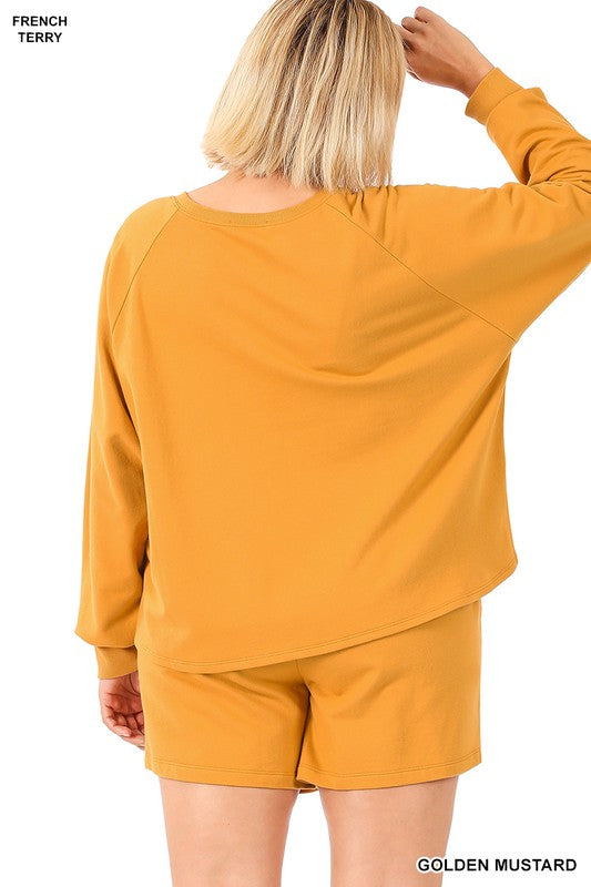 PLUS F/TERRY RAGLAN SLEEVE OVERSIZED TOP & SHORTS