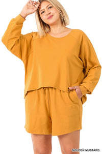 PLUS F/TERRY RAGLAN SLEEVE OVERSIZED TOP & SHORTS