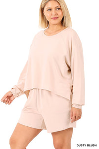 PLUS F/TERRY RAGLAN SLEEVE OVERSIZED TOP & SHORTS