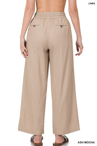 Linen Drawstring Waist Pants with Pockets