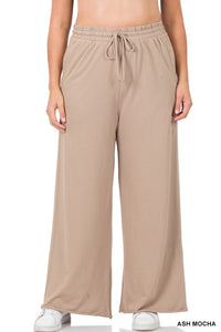 PLUS FRENCH TERRY DRAWSTRING RAW EDGE HEM PANTS