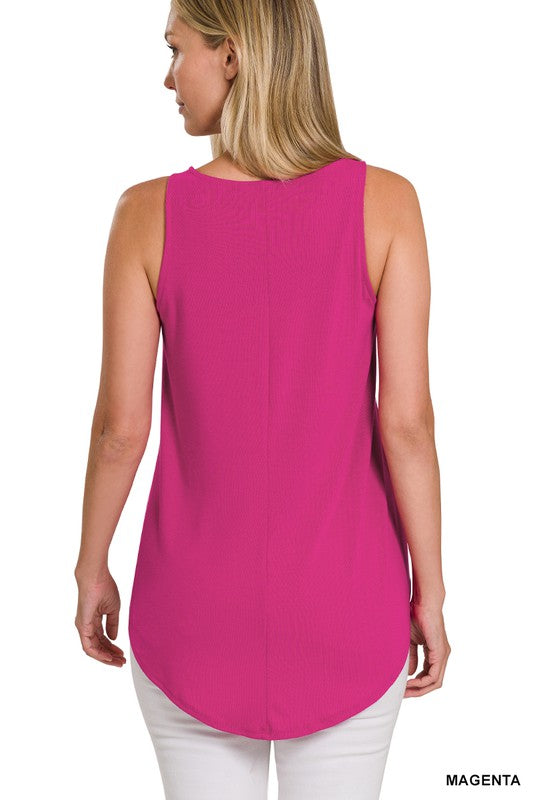 Sleeveless Round Neck Hem Tanks