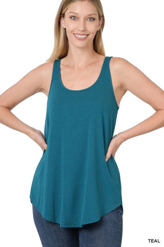 Sleeveless Round Neck Hem Tanks