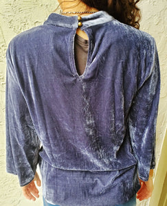 Navy Charcoal Key Hole Velvet Design Blouse
