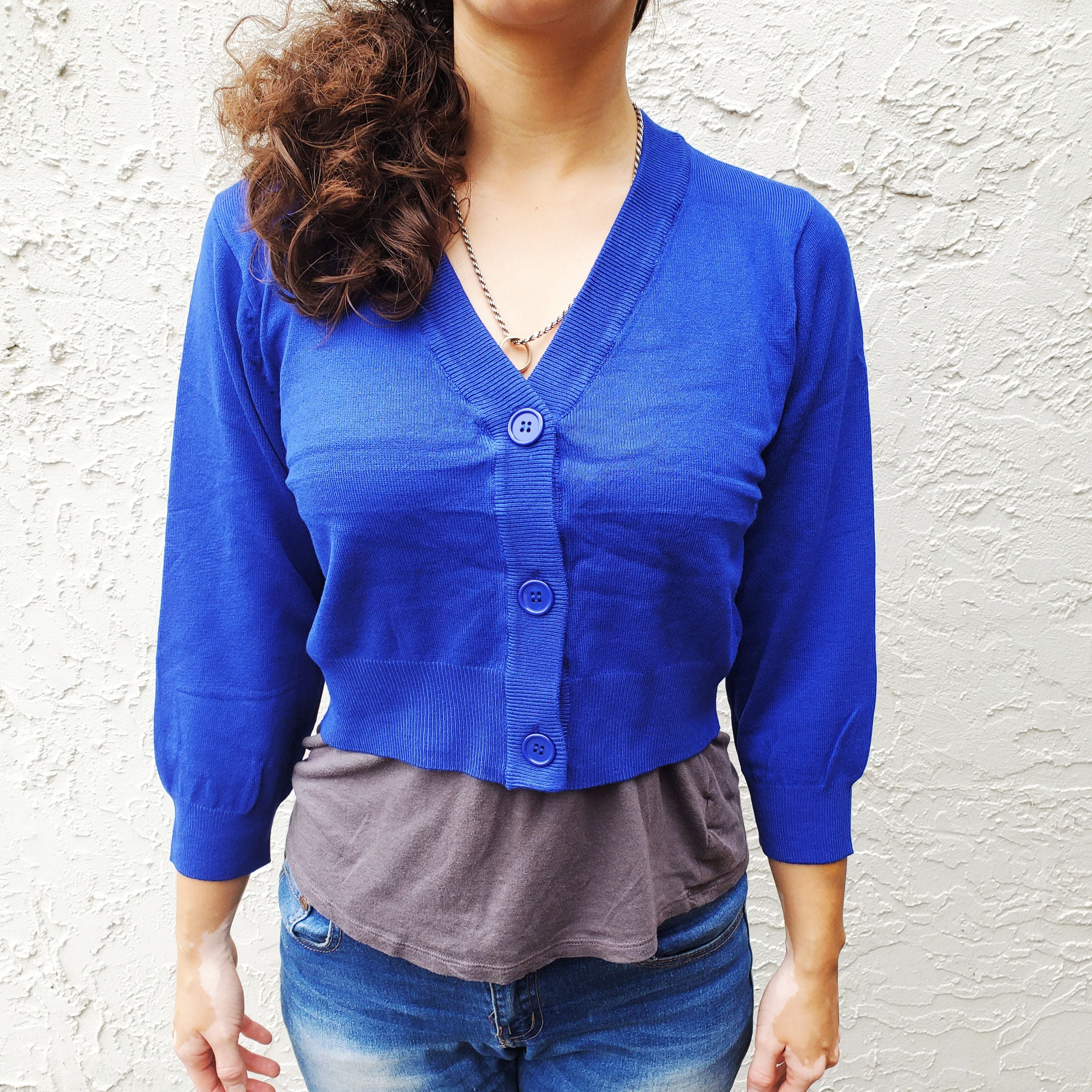3/4  Sleeve Sweater Cardigan - BLUE & PURPLE Zenana Branded