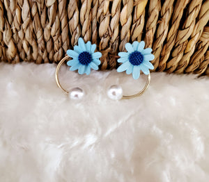 Sterling Silver Daisy Pearl Hook Earrings