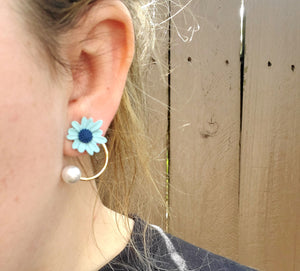 Sterling Silver Daisy Pearl Hook Earrings