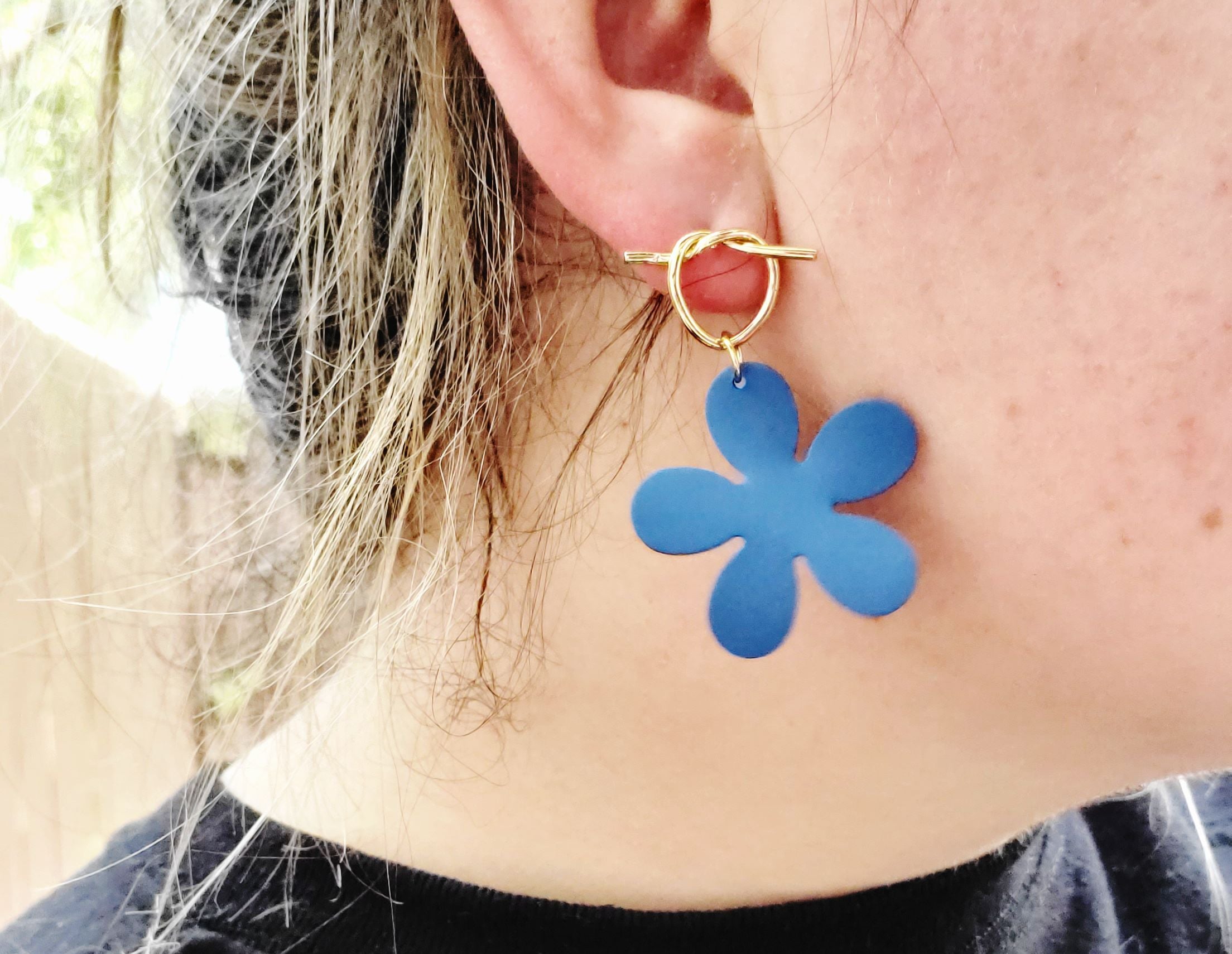 Sterling Silver Blue Flower Dangle Earrings