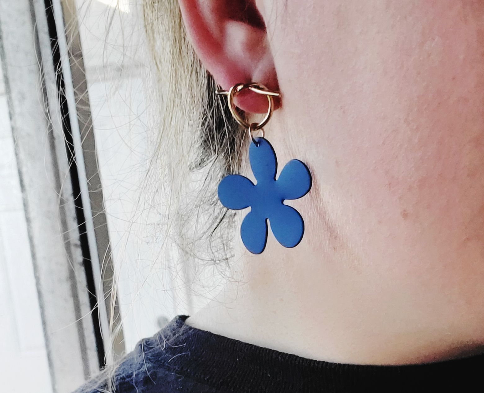 Sterling Silver Blue Flower Dangle Earrings
