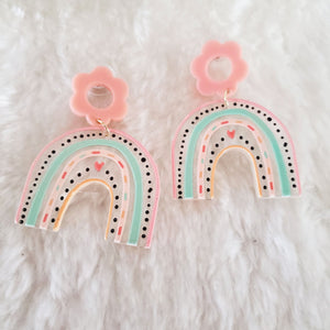 Pastel Pink Rainbow Heart Earrings