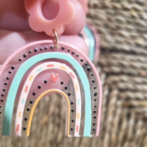 Pastel Pink Rainbow Heart Earrings