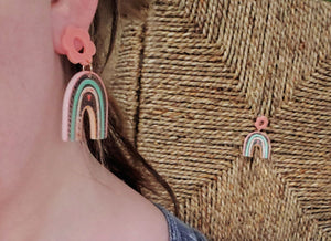Pastel Pink Rainbow Heart Earrings