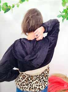Baby It's Cold Outside Black Leopard Quarter Zip Sherpa