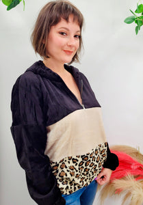 Baby It's Cold Outside Black Leopard Quarter Zip Sherpa