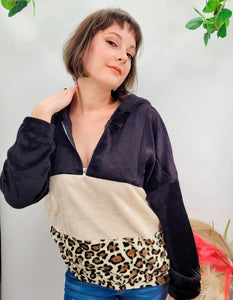 Baby It's Cold Outside Black Leopard Quarter Zip Sherpa