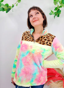Chasing Sunset Tie Dye Leopard Quarter Zip Sherpa