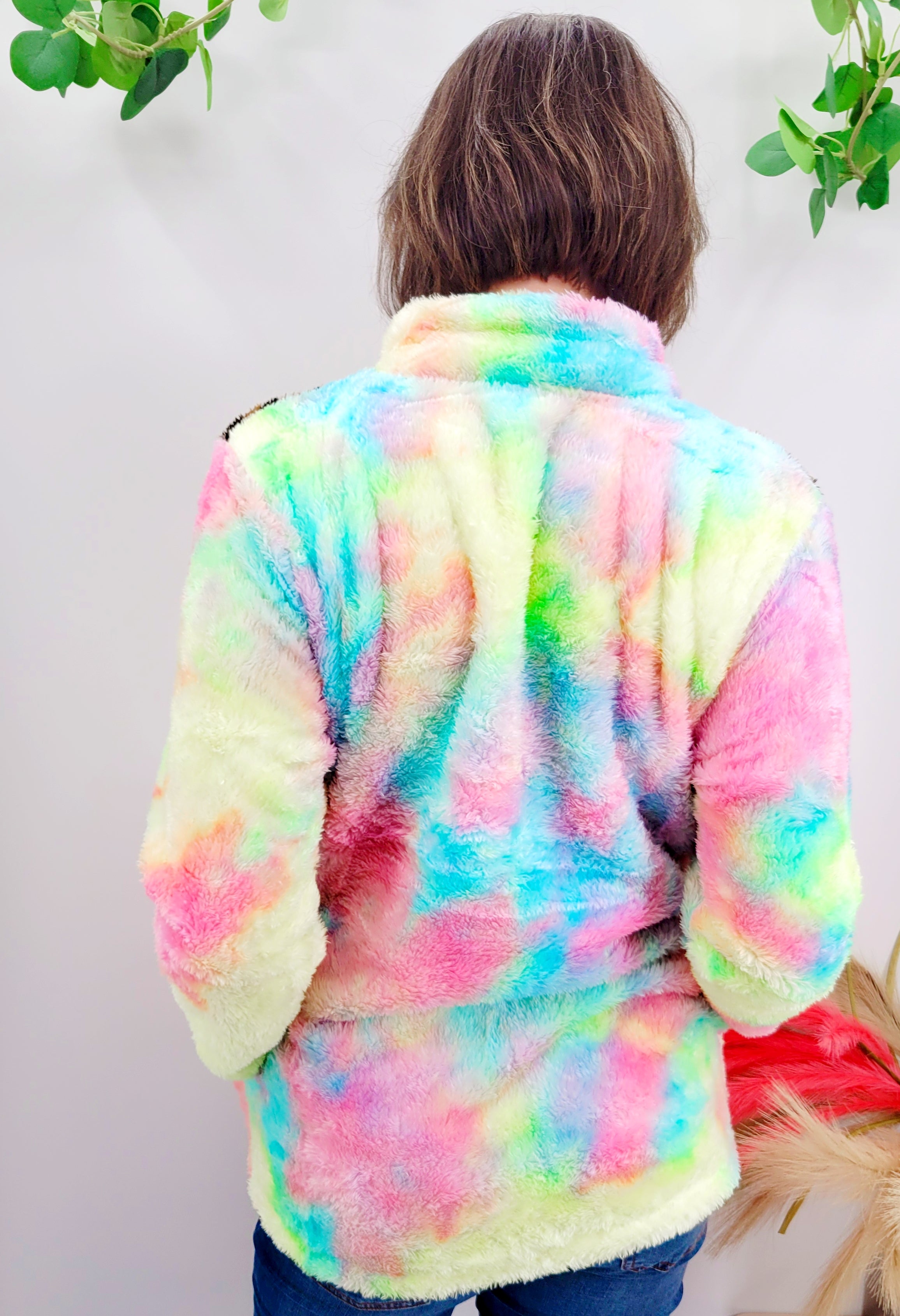 Chasing Sunset Tie Dye Leopard Quarter Zip Sherpa