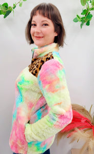 Chasing Sunset Tie Dye Leopard Quarter Zip Sherpa