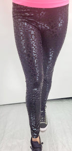 Black Shiny Leopard Leggings