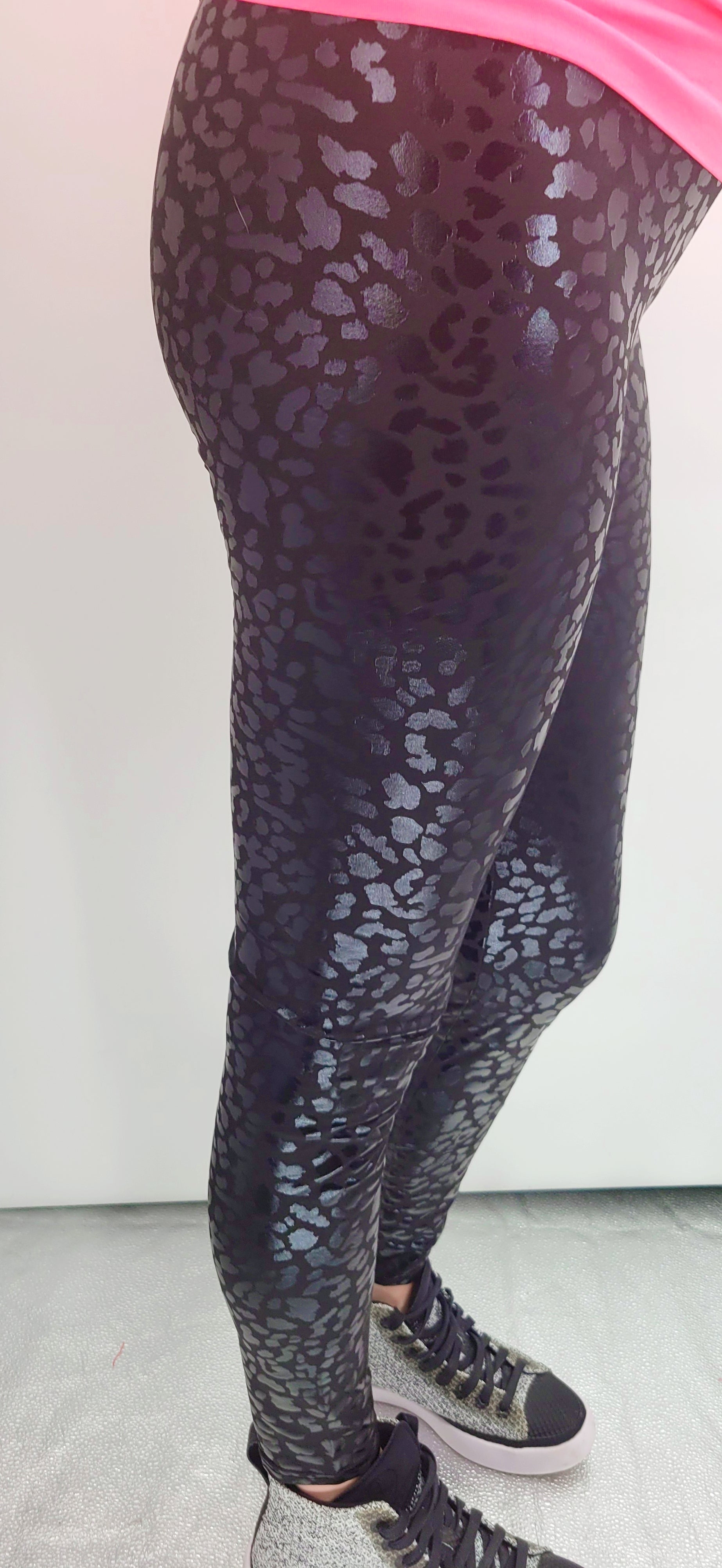 Black Shiny Leopard Leggings