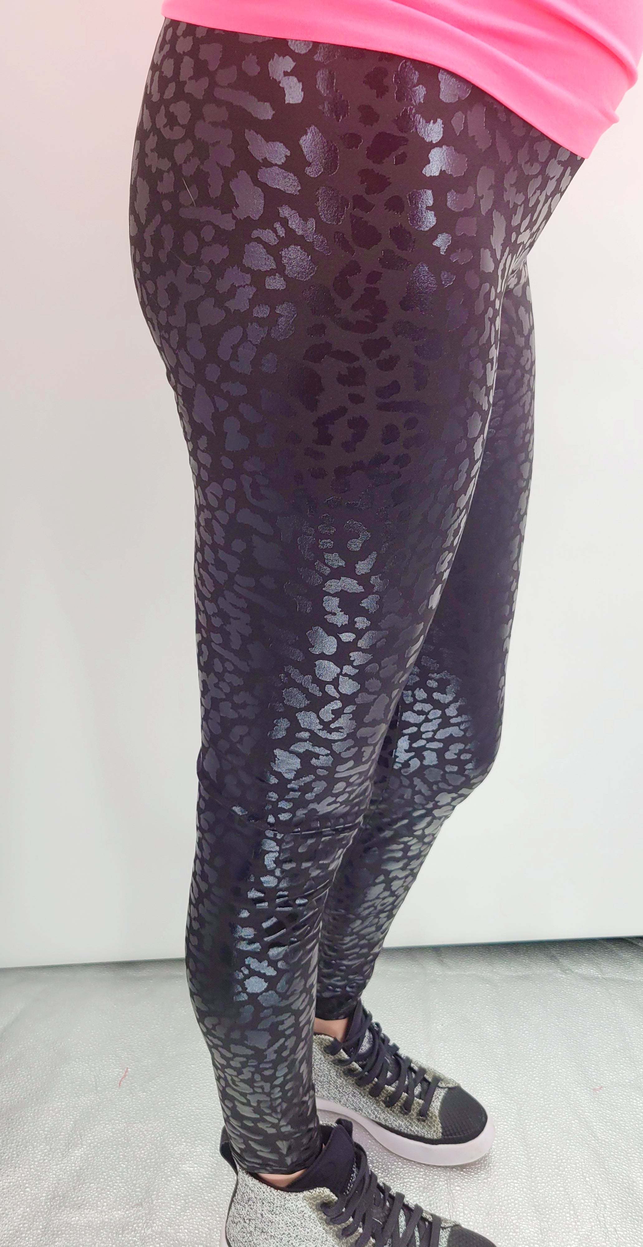 Black Shiny Leopard Leggings