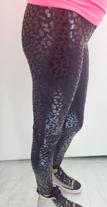 Black Shiny Leopard Leggings