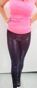 Black Shiny Leopard Leggings