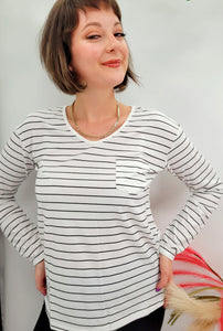 Striped V Neck Long Sleeve Top