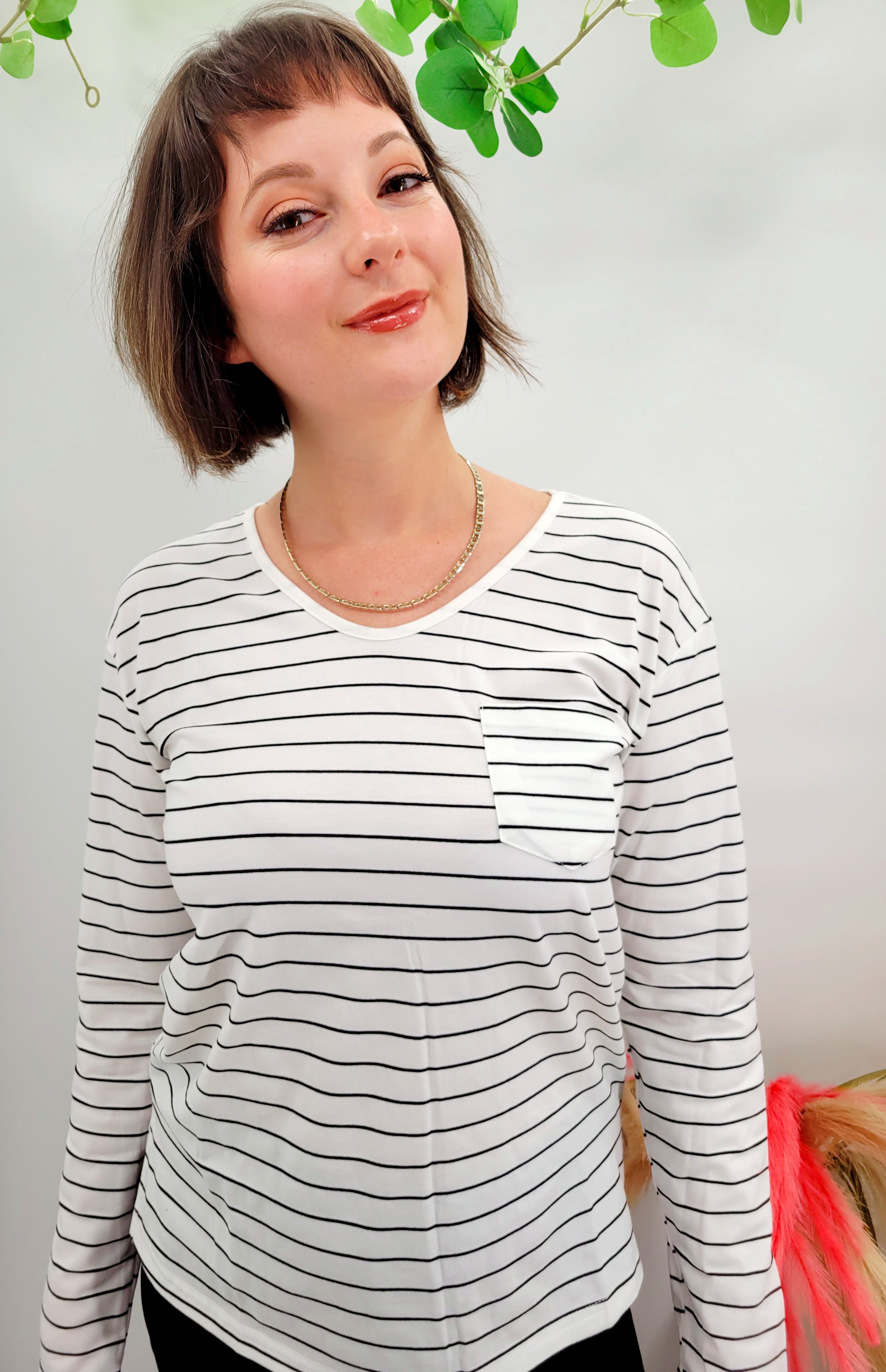 Striped V Neck Long Sleeve Top