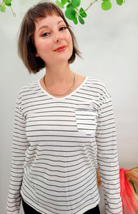 Striped V Neck Long Sleeve Top