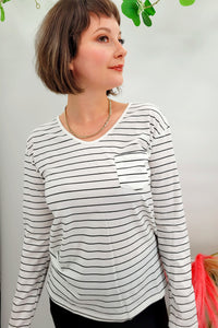 Striped V Neck Long Sleeve Top