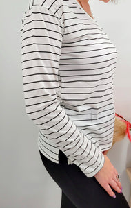 Striped V Neck Long Sleeve Top