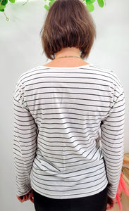Striped V Neck Long Sleeve Top