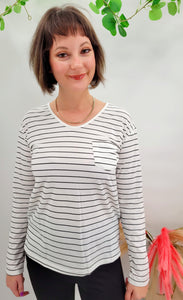 Striped V Neck Long Sleeve Top