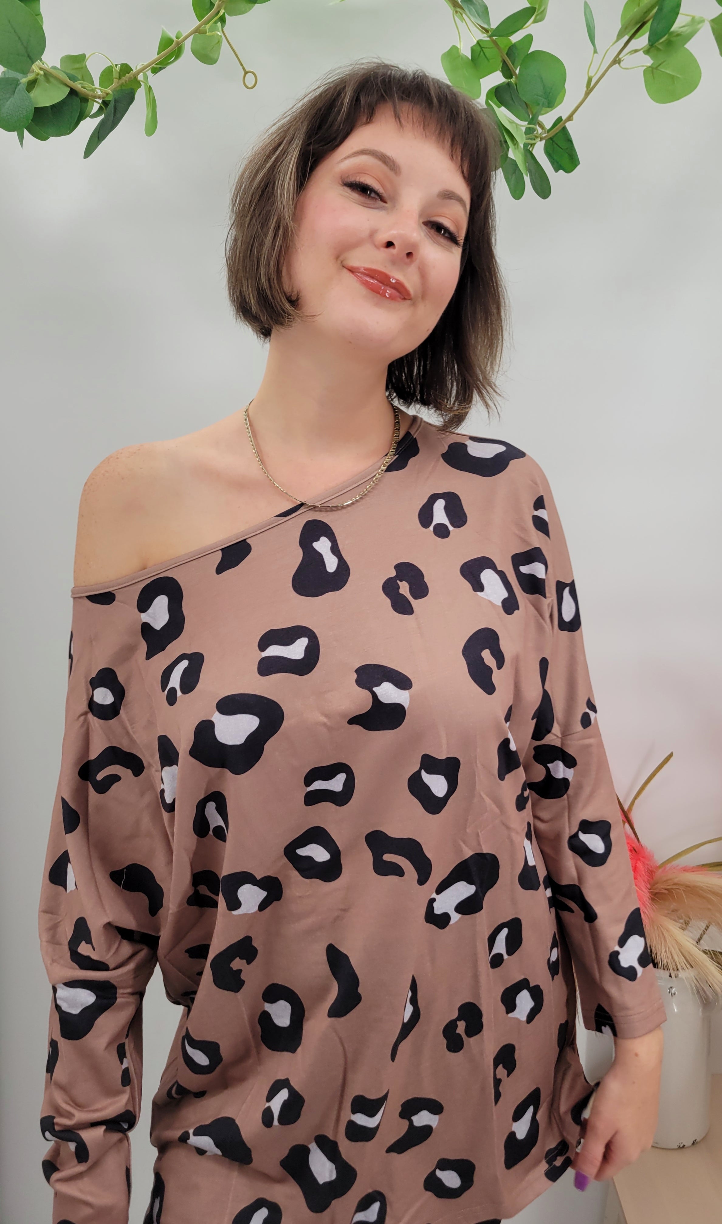 Brown Leopard Tunic Top
