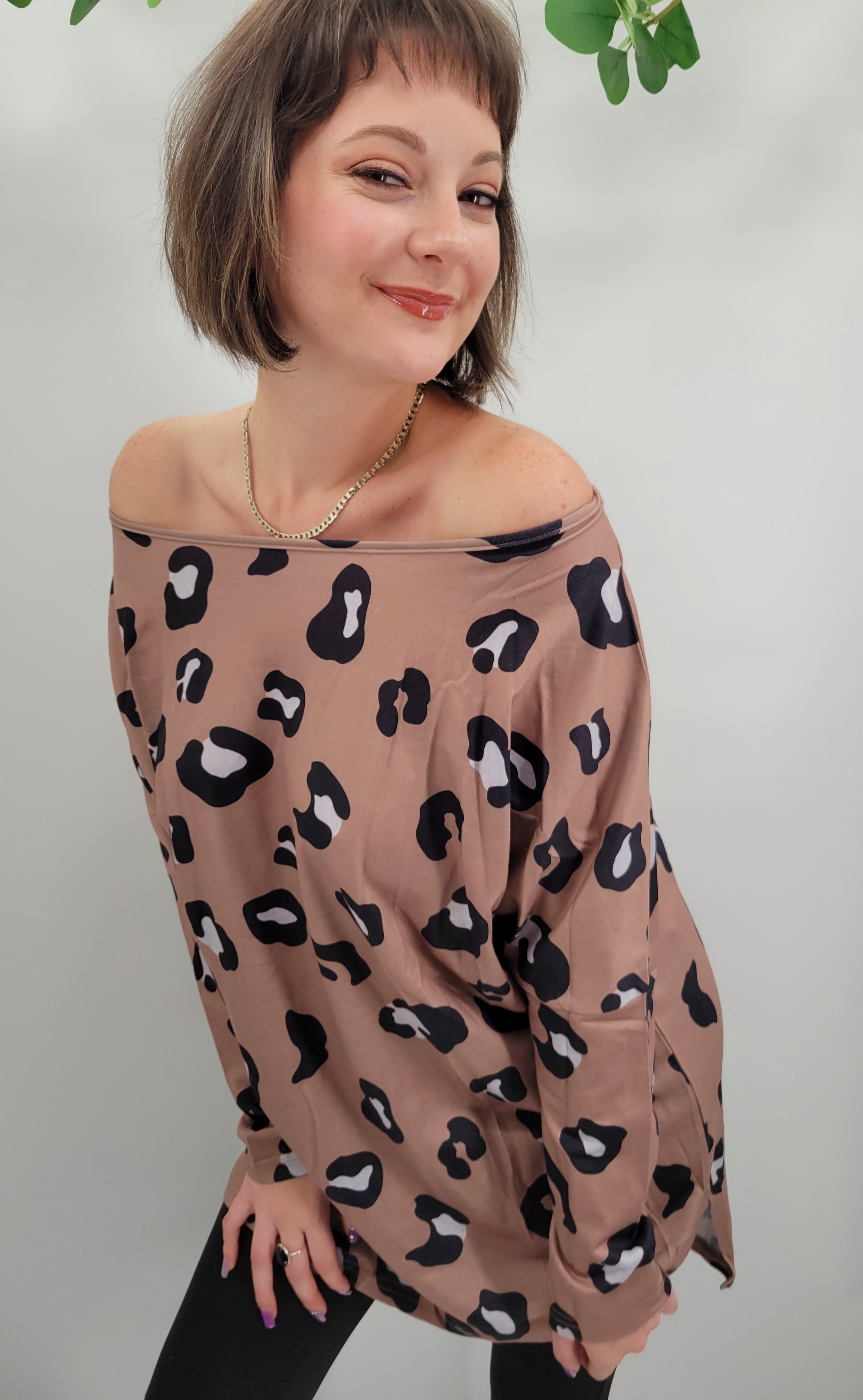 Brown Leopard Tunic Top