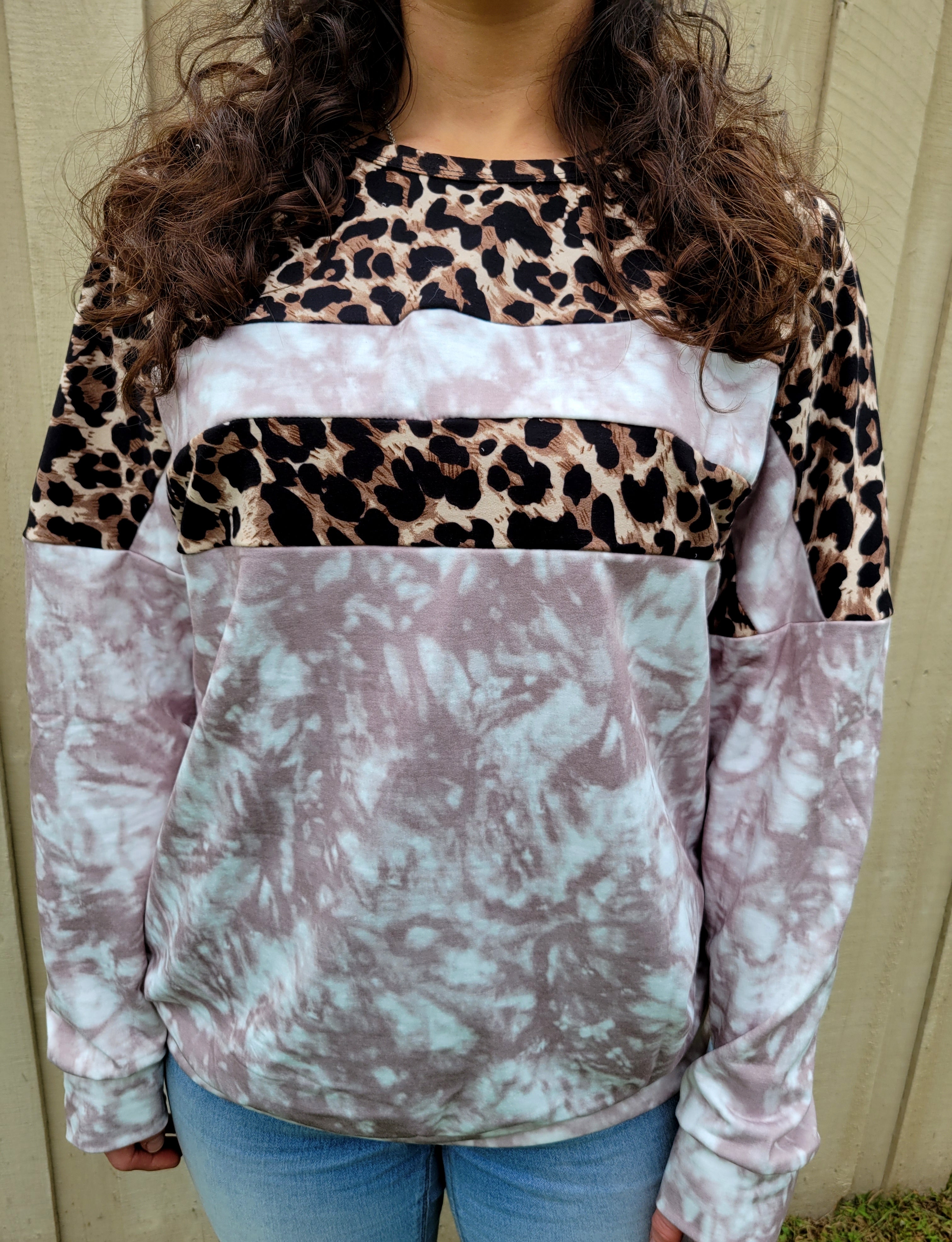 Tie Dye Leopard Long Sleeve Shirt