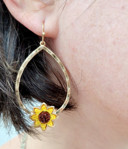 Sunflower Druzy Goldtone Teardrop Earrings