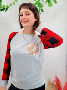 Plaid Sequin Long Sleeve Tee