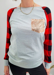 Plaid Sequin Long Sleeve Tee