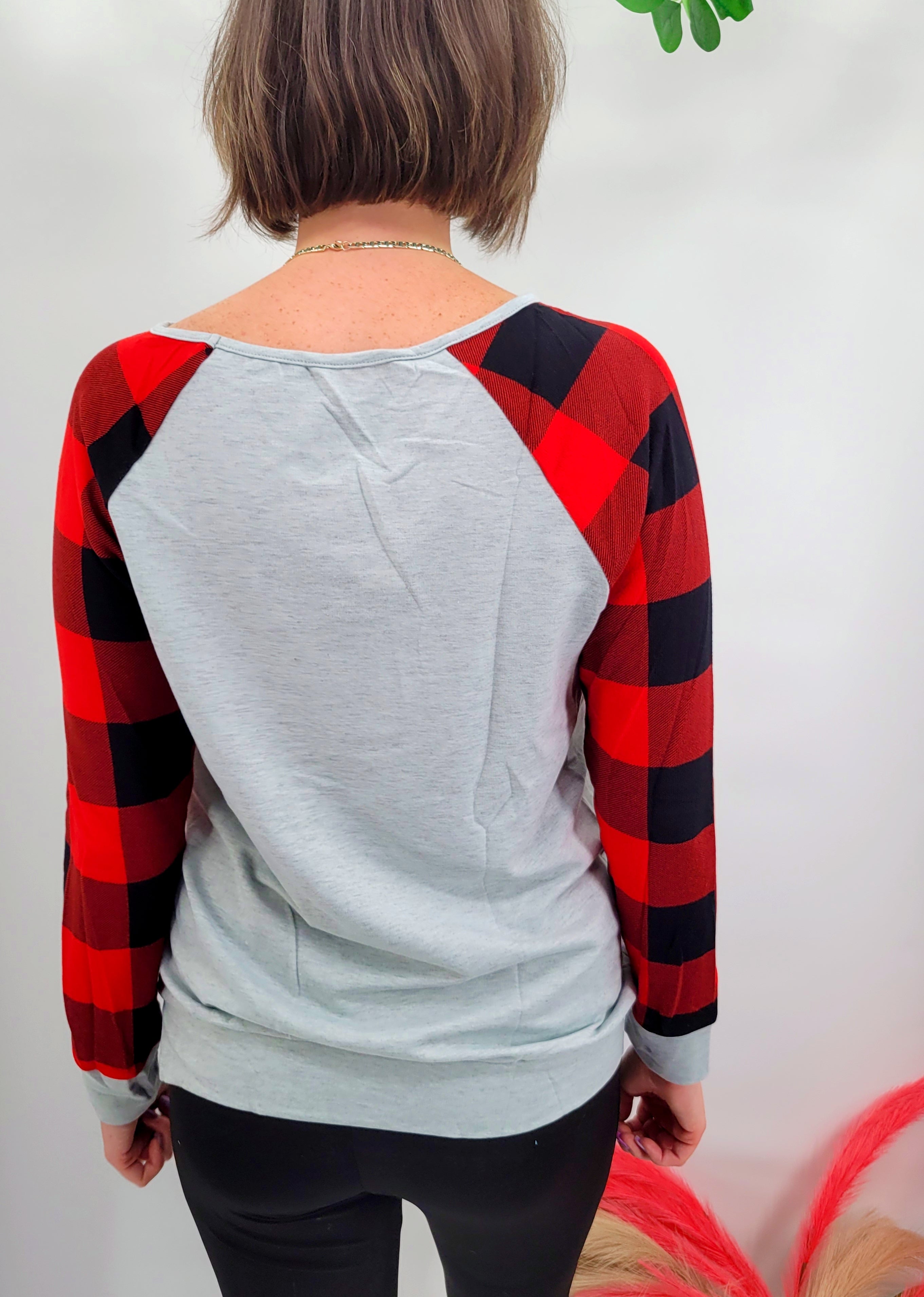 Plaid Sequin Long Sleeve Tee