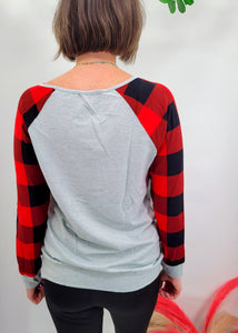 Plaid Sequin Long Sleeve Tee