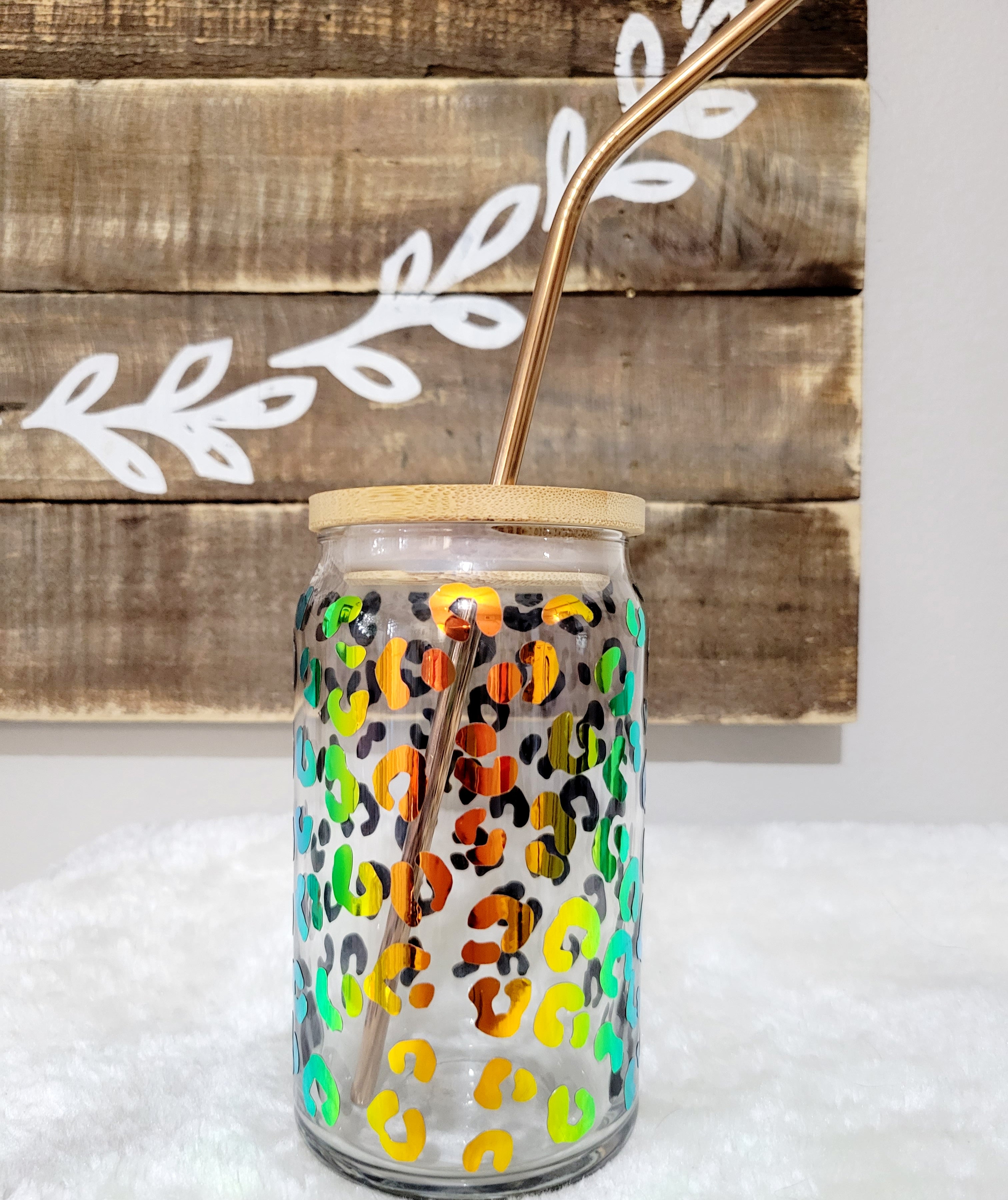 Green Leopard 16 Oz Glass