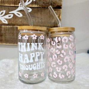 Pastel Pink Leopard Print 16 Oz Glass